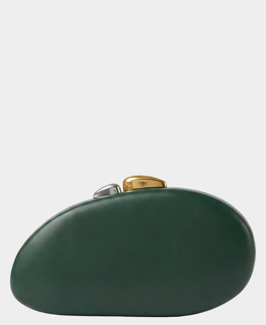 
Mixed Metal Oval Clutch Bag in DARK GREEN view 1