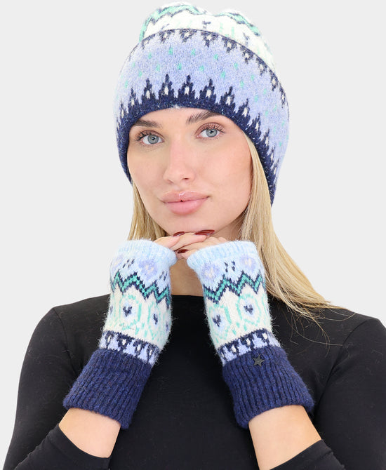 Printed Knit Hat & Fingerless Gloves- 2pc Set view 