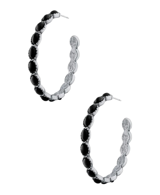 Oval Stone Hoop Earrings view 1