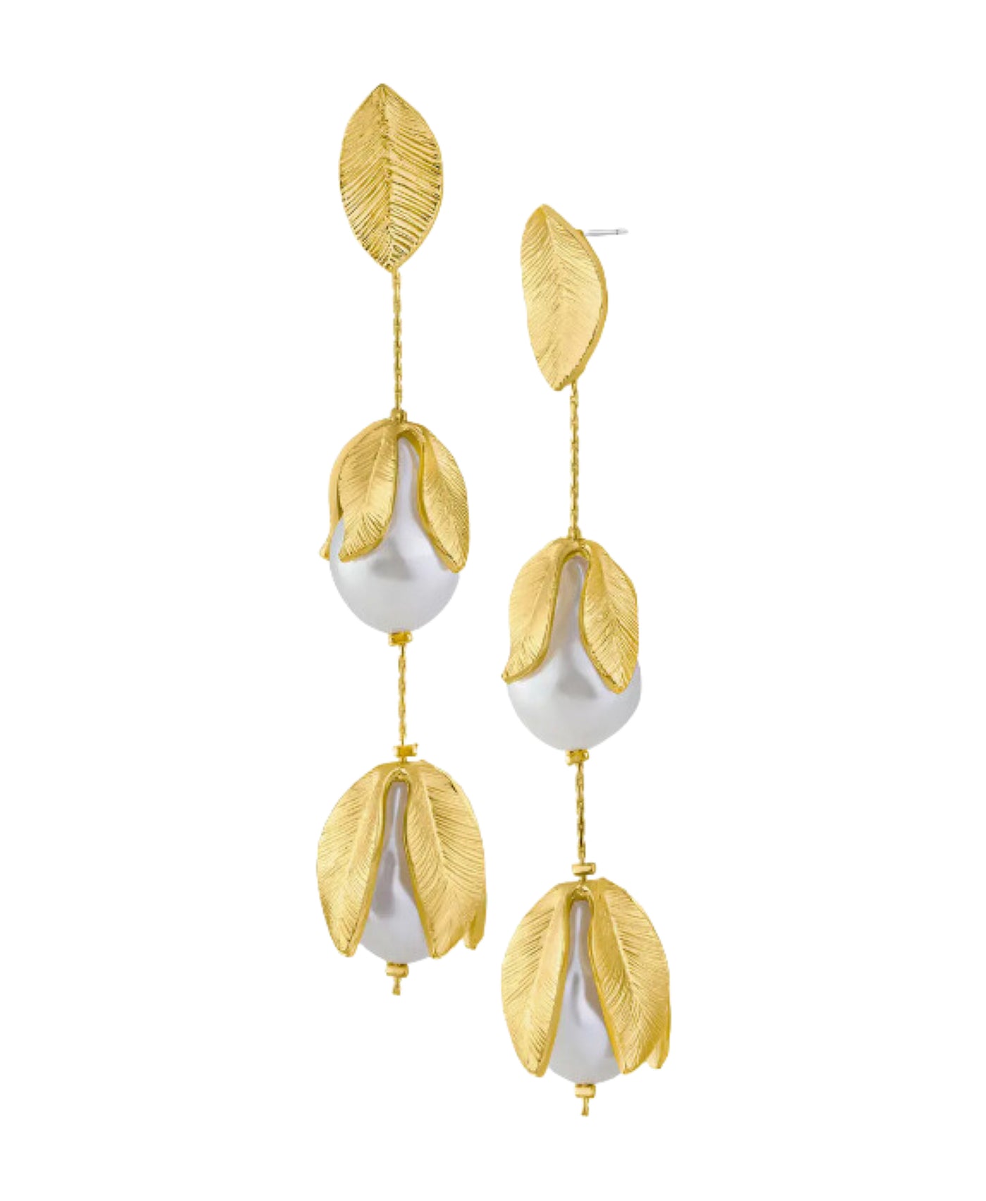 Leaf & Faux Pearl Drop Earrings view 1