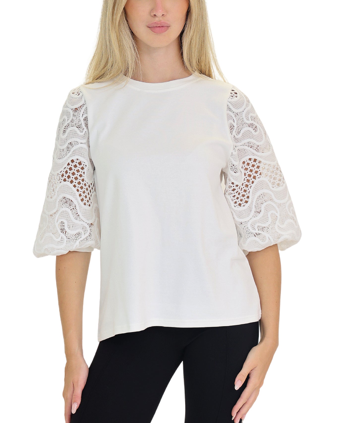 Blouse w/ Lace Puff Sleeves view 1