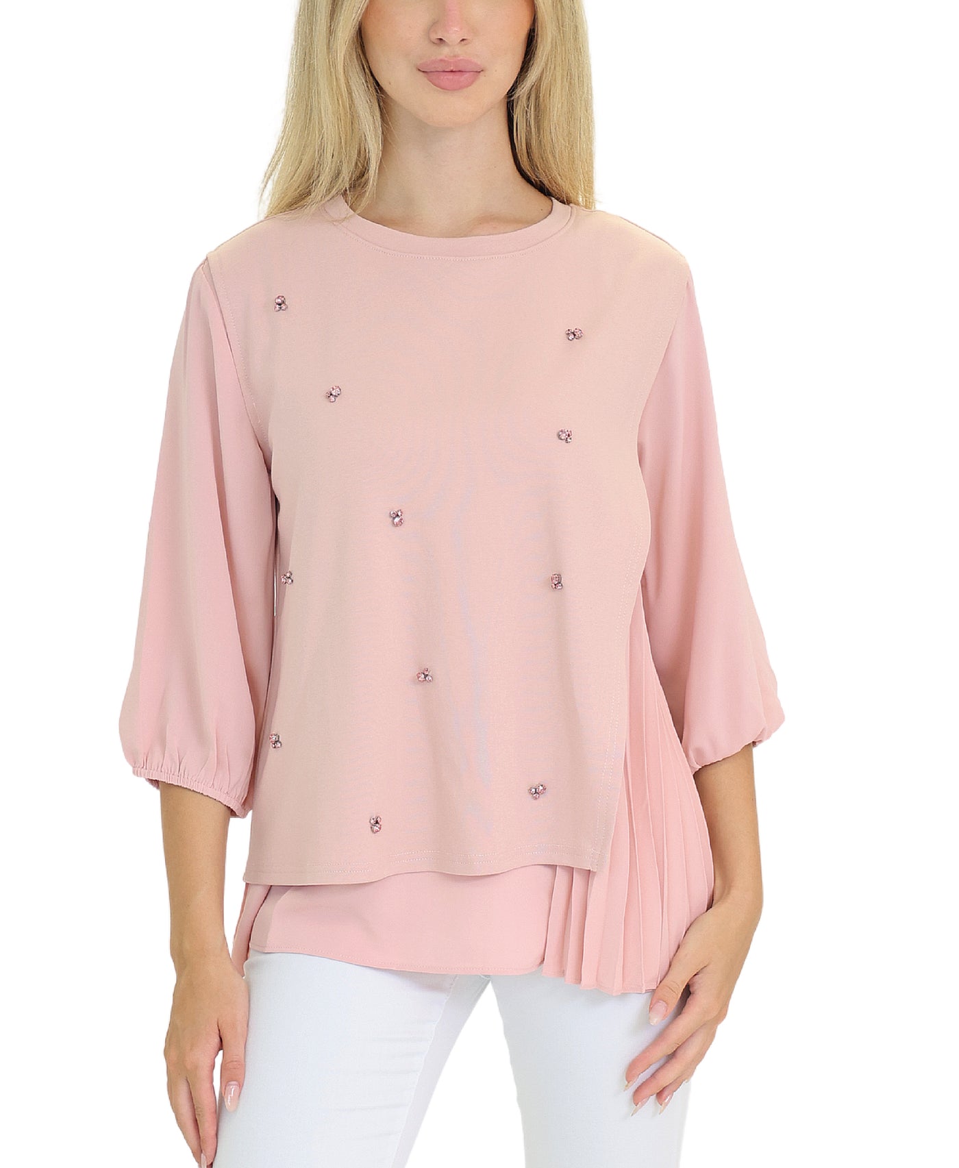 Blouse w/ Rhinestones & Pleat Detail view 1