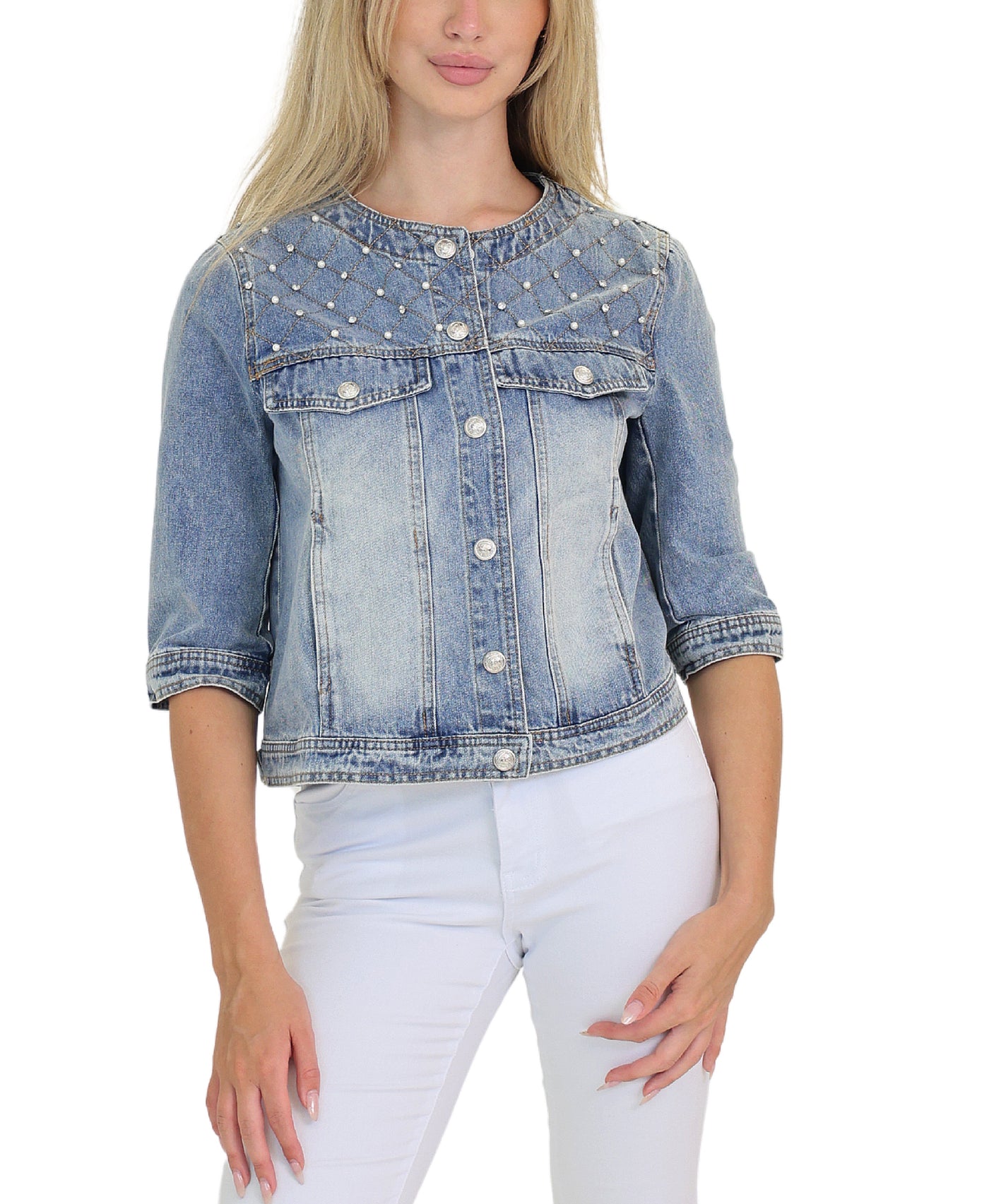 Denim Jacket w/ Pearls view 1
