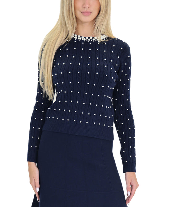 Cable Knit Sweater w/ Pearls view 