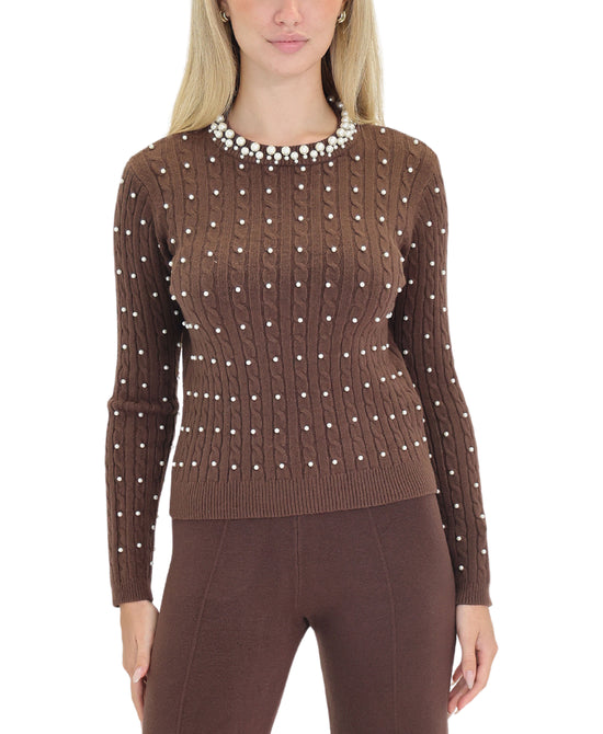 Cable Knit Sweater w/ Pearls view 