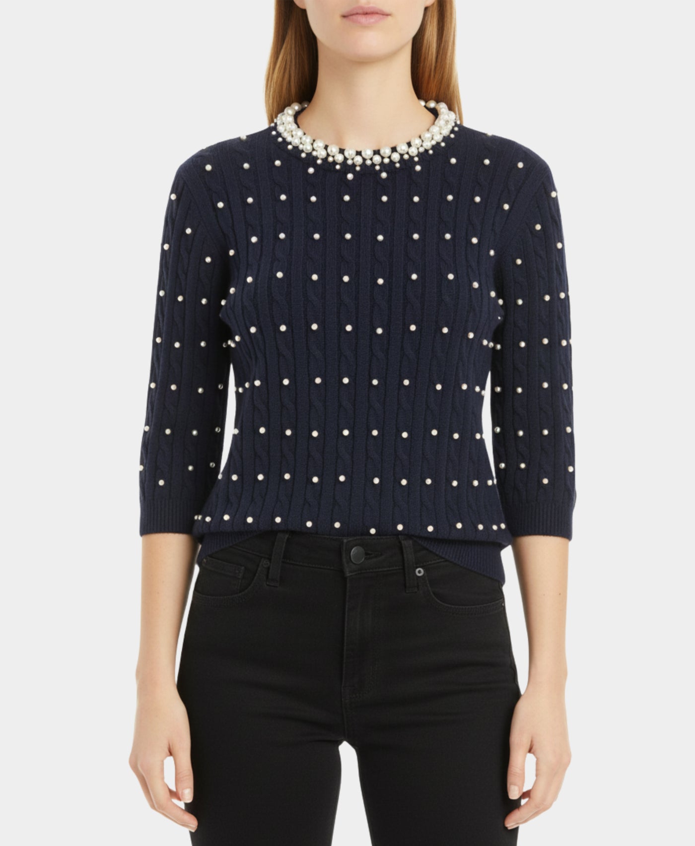 Soft Feel Pearl Cable Knit Sweater view 1