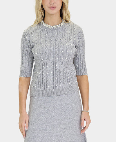 Soft Feel Pearl Cable Knit Sweater image 1