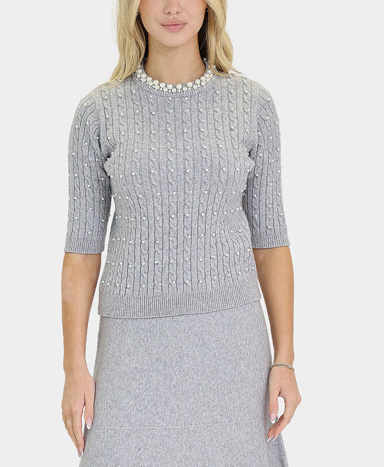 Soft Feel Pearl Cable Knit Sweater view 