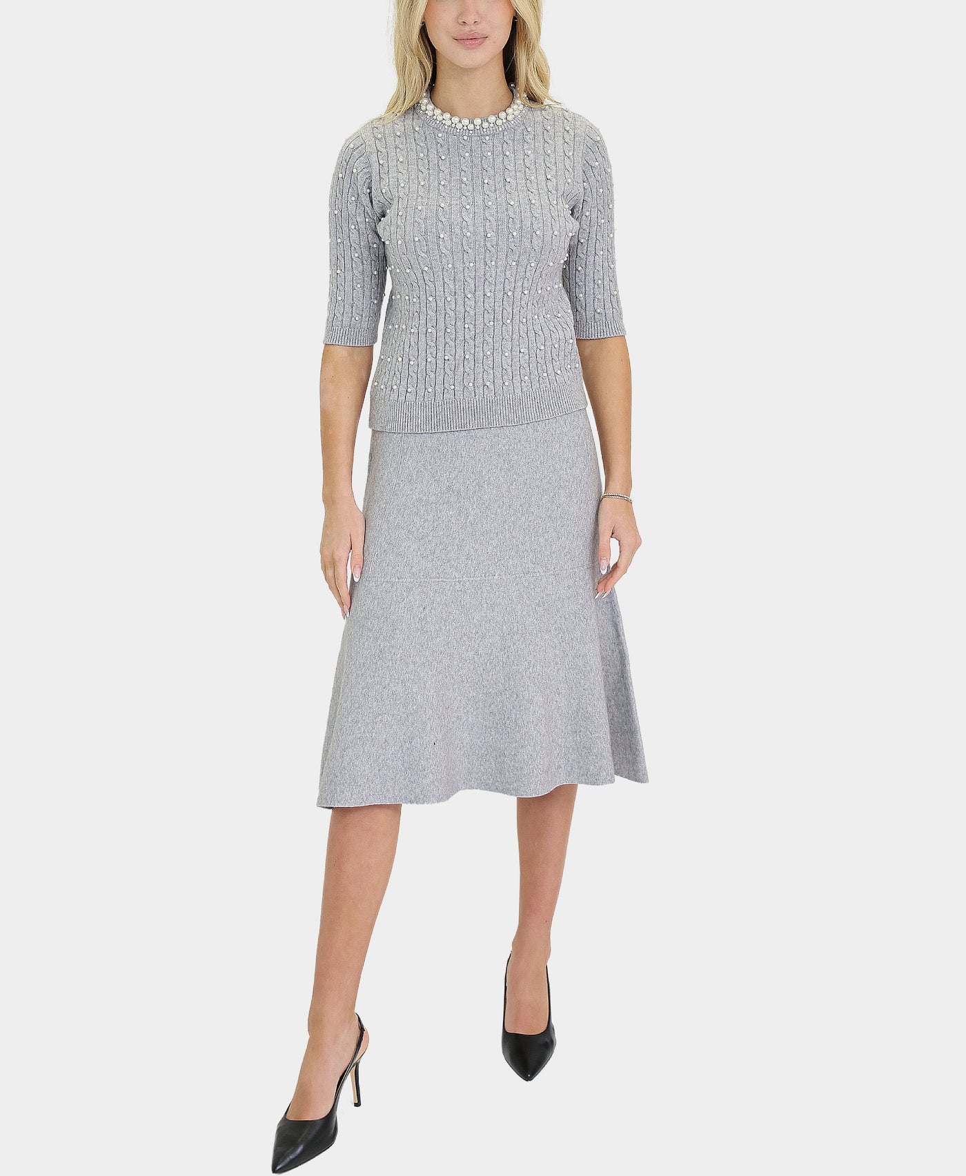 Soft Feel Pearl Cable Knit Sweater view 2