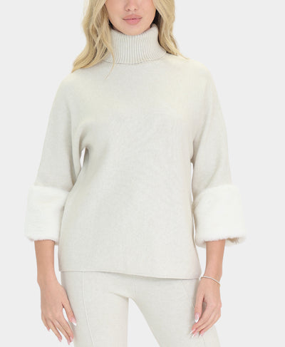 Turtleneck Sweater w/ Faux Fur Cuffs image 1