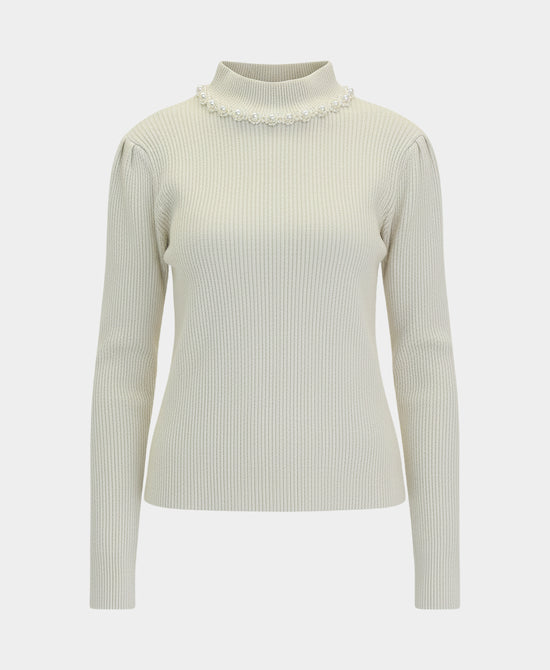 Soft Feel Ribbed Sweater w/ Pearl Trim view 