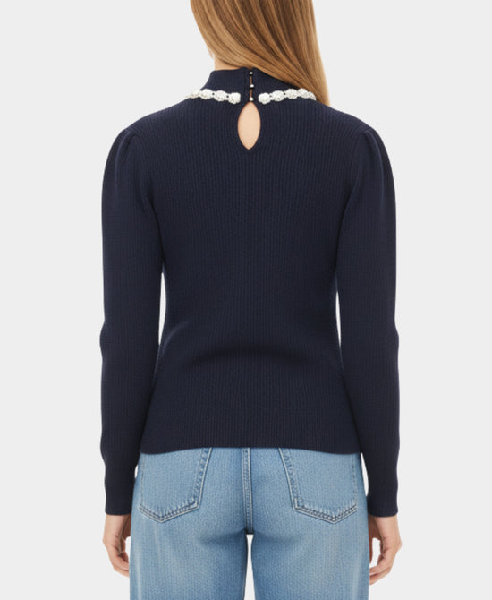 Soft Feel Ribbed Sweater w/ Pearl Trim view 