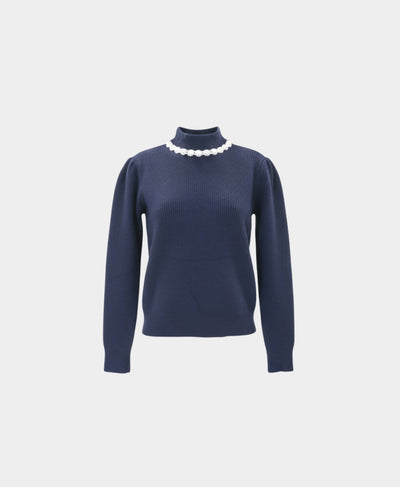 Soft Feel Ribbed Sweater w/ Pearl Trim image 3