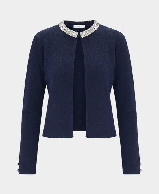 Soft Feel Jeweled Trim Cardigan Sweater view 