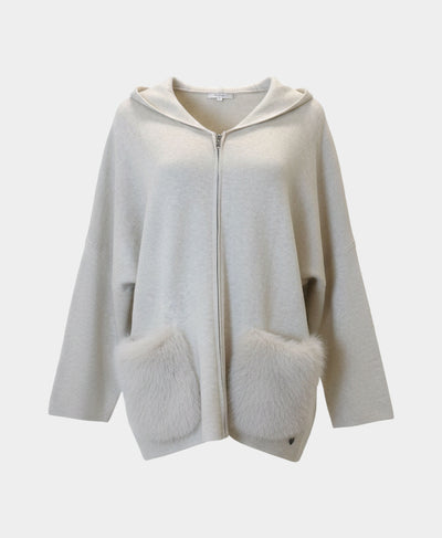 Hooded Sweater Jacket w/ Faux Fur Pockets image 2