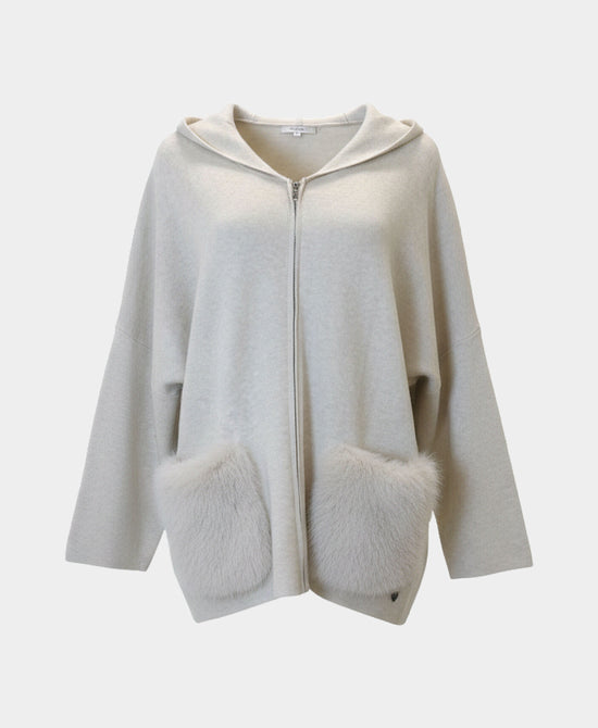 Soft Feel Hooded Sweater Jacket w/ Faux Fur Pockets view 