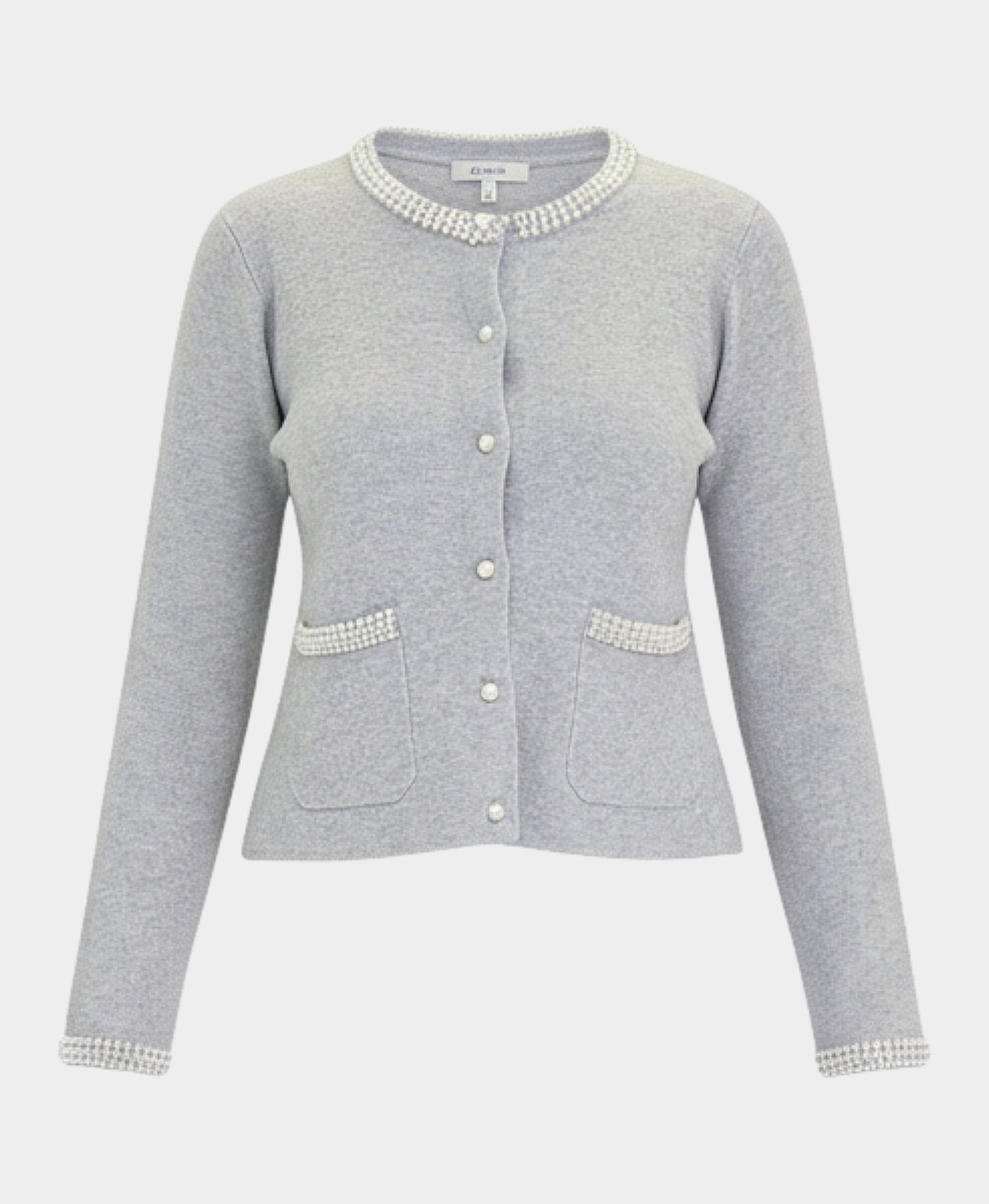 Soft Feel Cardigan Sweater w/ Pearl Trim