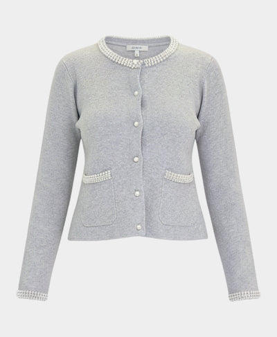 Soft Feel Cardigan Sweater w/ Pearl Trim