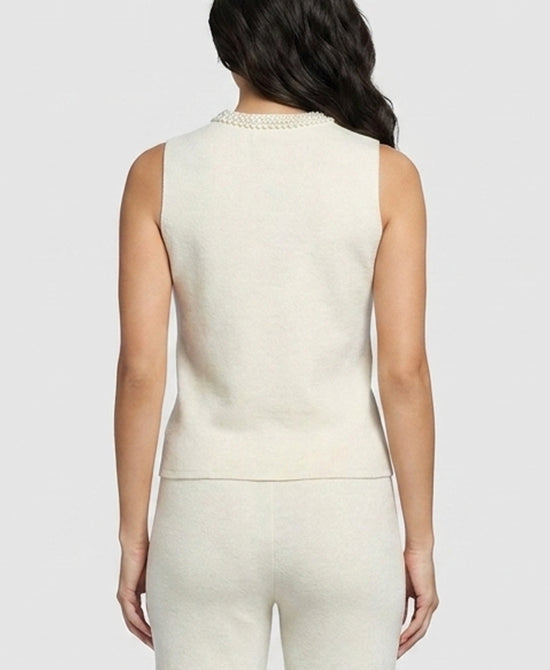
Plush Knit Top w/ Pearl Trim in CREAM view 2