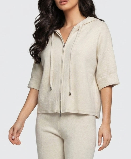 
Plush Knit Sweater w/ Hoodie in CREAM view 1