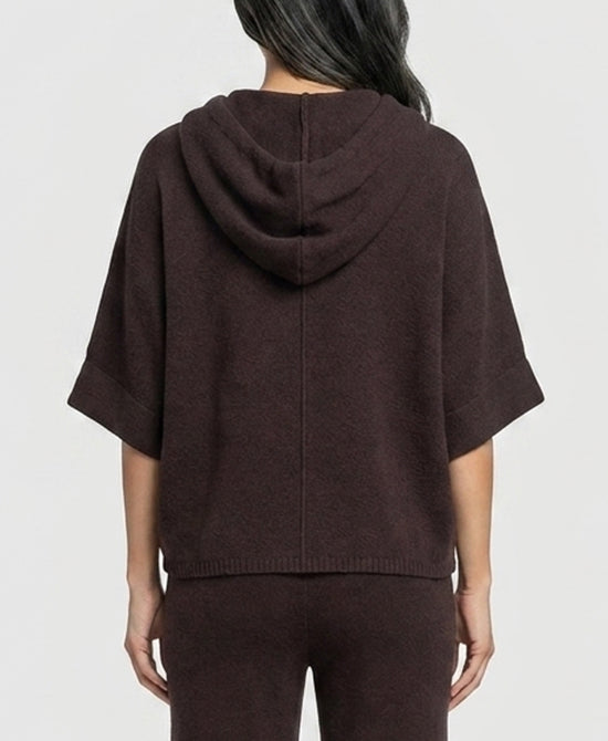 
Plush Knit Zip-Up Hooded Sweater in BROWN view 2