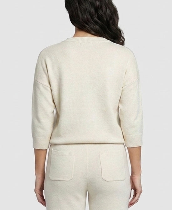 
Plush Knit Sweater w/ Pearl Trim in CREAM view 2