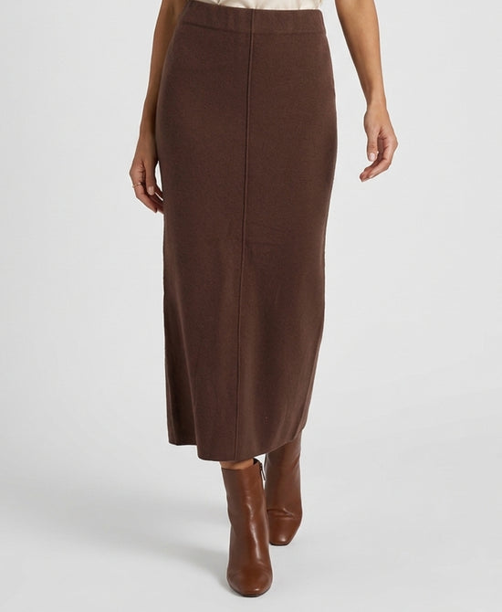 
Plush Knit Midi Skirt w/ Center Seam in BROWN view 1