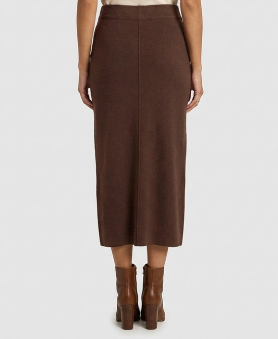 
Plush Knit Midi Skirt w/ Center Seam in BROWN view 2