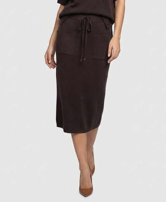 
Plush Knit Midi Skirt w/ Pockets in BROWN view 1