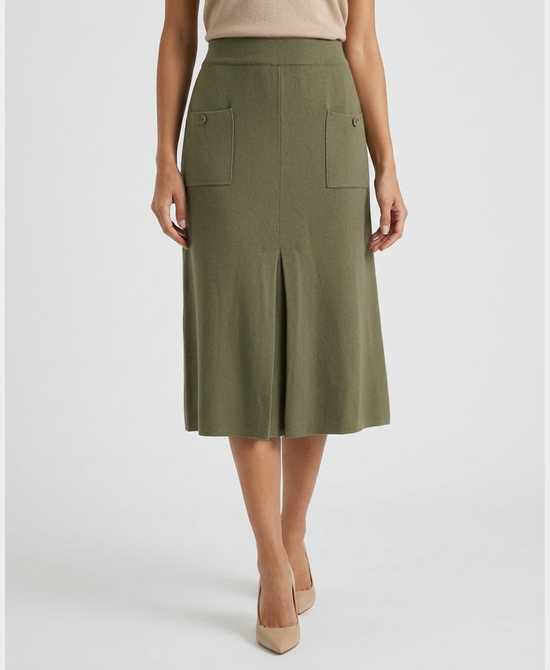 
Plush Knit Midi Skirt w/ Center Seam & Pockets in OLIVE view 1