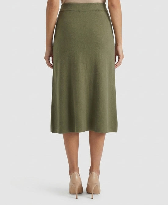 
Plush Knit Midi Skirt w/ Center Seam & Pockets in OLIVE view 2