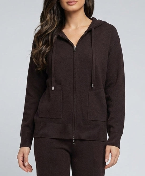 
Plush Knit Sweater w/ Hoodie in BROWN view 1