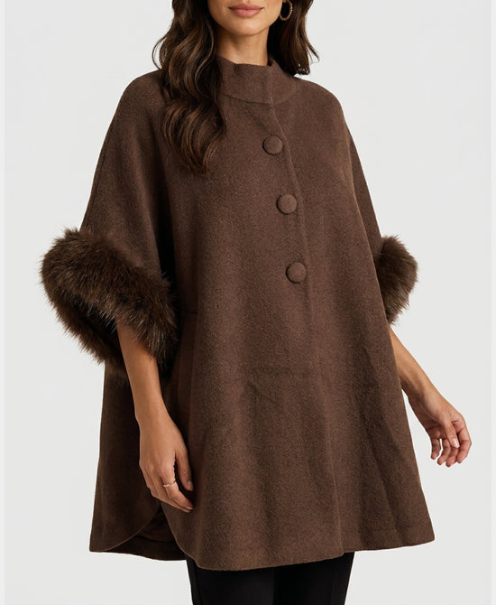 
Plush Knit Cardigan w/ Faux Fur Trim in BROWN view 1