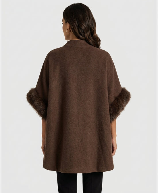 
Plush Knit Cardigan w/ Faux Fur Trim in BROWN view 2
