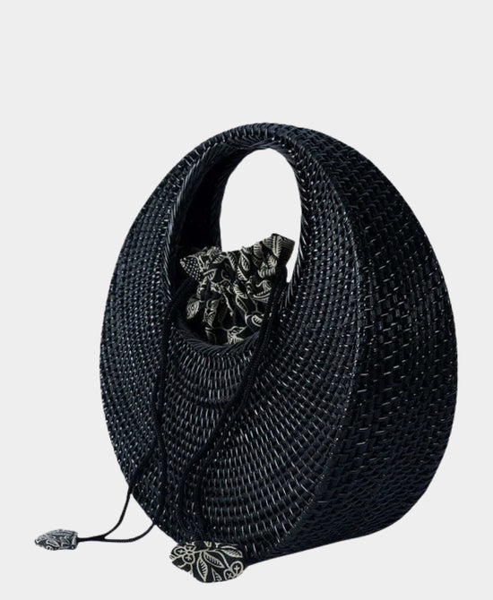 
Woven Straw Circle Handbag in BLACK view 2