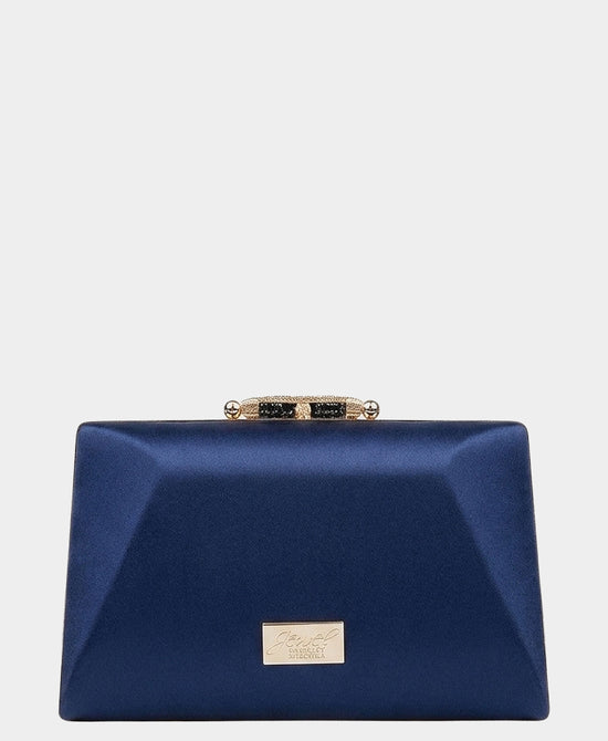 
Satin Crystal Faceted Evening Clutch Bag in NAVY view 2