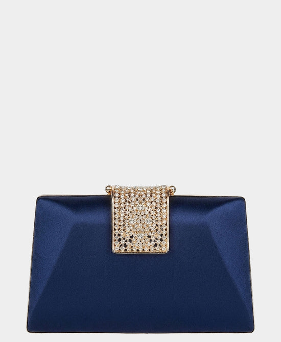 
Satin Crystal Faceted Evening Clutch Bag in NAVY view 1