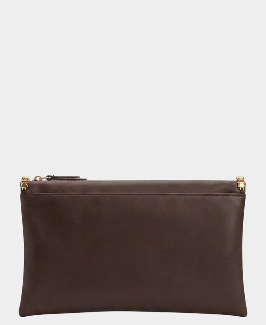 
Satin Envelope Clutch Bag w/ Crystals in BROWN view 2