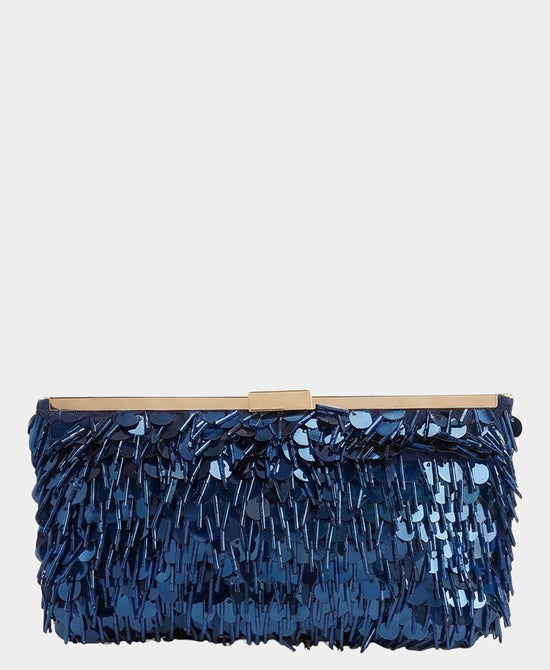 
Sequin & Bugle Beaded Clutch Bag in NAVY view 1