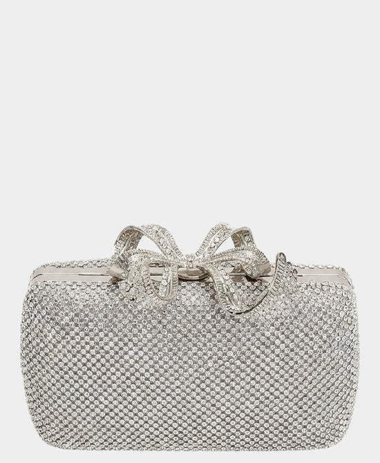 
Crystal Minaudiere Evening Clutch Bag w/ Bow in SILVER view 2