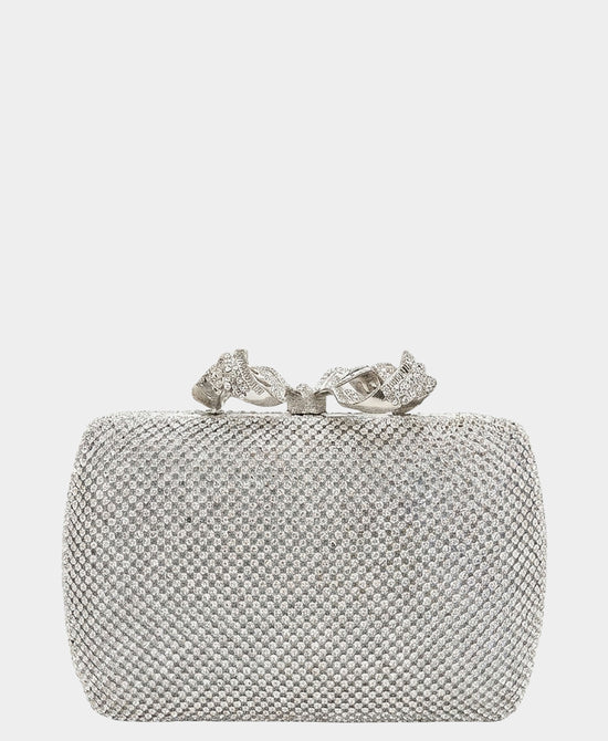 
Crystal Minaudiere Evening Clutch Bag w/ Bow in SILVER view 1