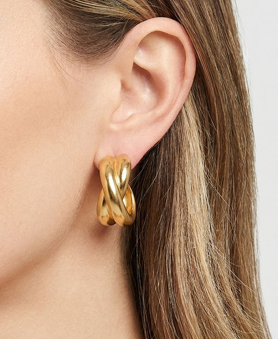 
24K Gold Plated Criss Cross Clip On Earrings in GOLD view 1