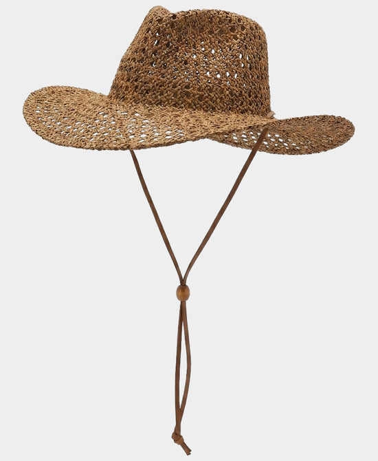 
Straw Hat w/ Neck Tie in TAN view 2