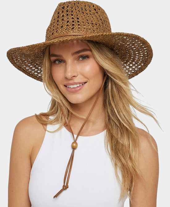 
Straw Hat w/ Neck Tie in TAN view 1