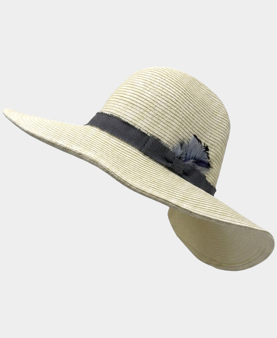 
Straw Hat w/ Ribbon & Feather Detail in IVORY view 2