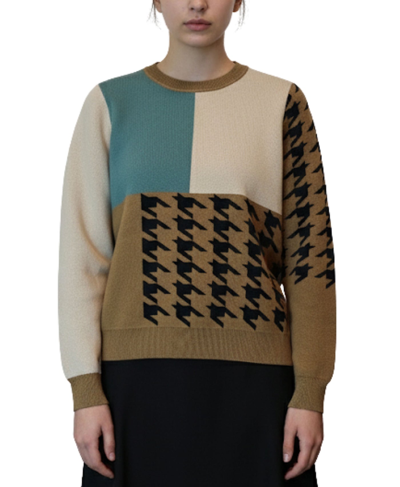 Colorblock Houndstooth Sweater view 1