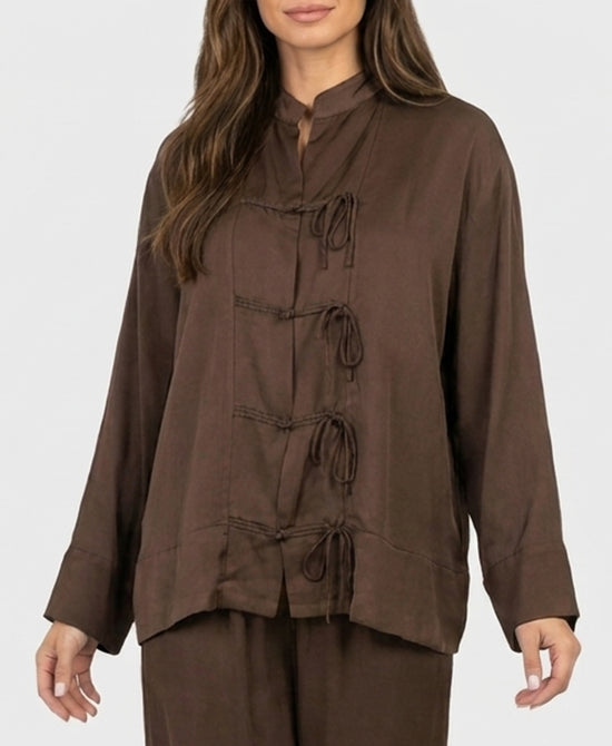 
Mandarin Closure Blouse in BROWN view 1