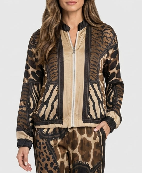 
Animal Print Bomber Jacket in Brown view 1