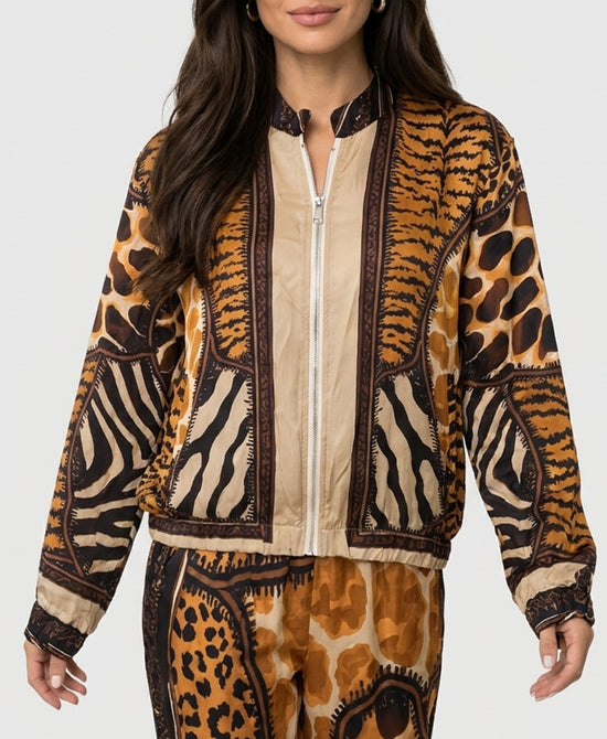 
Animal Print Bomber Jacket in CAMEL/BLACK view 1