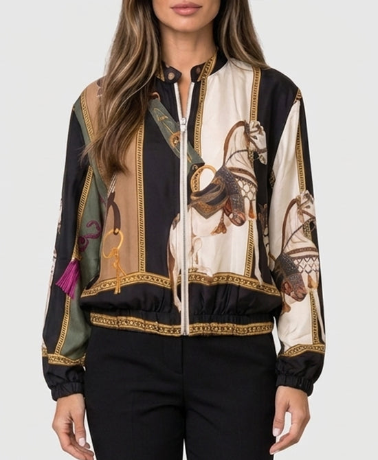
Horse Print Bomber Jacket in BLACK MULTI view 1